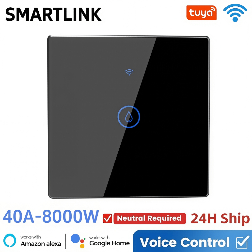 Công tắc thông minh bình nóng lạnh TUYA WIFI 40A hình vuông, điều khiển từ xa qua điện thoại