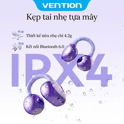 [Bluetooth 6.0] Tai nghe móc tai bằng silicon lỏng + dây nhớ, 5H mỗi bên – Vỏ 25H, chống nước IPX4, không đau, siêu an toàn