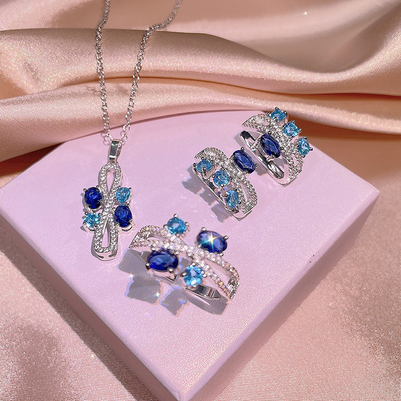 3 Cái / bộ Bộ Trang Sức Nữ Ánh Sáng Pha Lê Xanh Bộ Trang Sức Thanh Lịch Bộ Trang Sức Thời Trang Phụ 