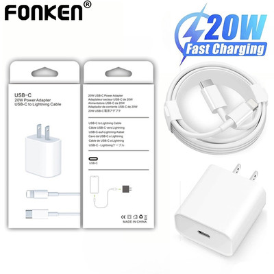 Bộ sạc nhanh FONKEN PD 20W USB-C với dây cáp USB PD phích cắm US chuyên dụng
