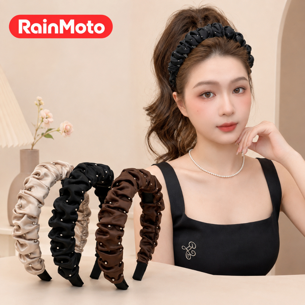 Băng đô vải xếp ly phong cách Hàn Quốc, thời trang cho nữ với răng chống trơn tóc