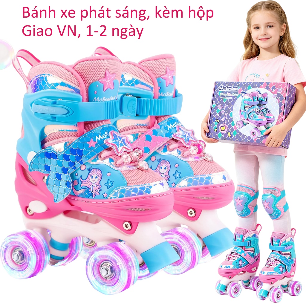 Giày trượt patin nàng tiên cá cho trẻ em, Giày trượt patin cho bé gái, Giày trượt patin hai hàng, Gi