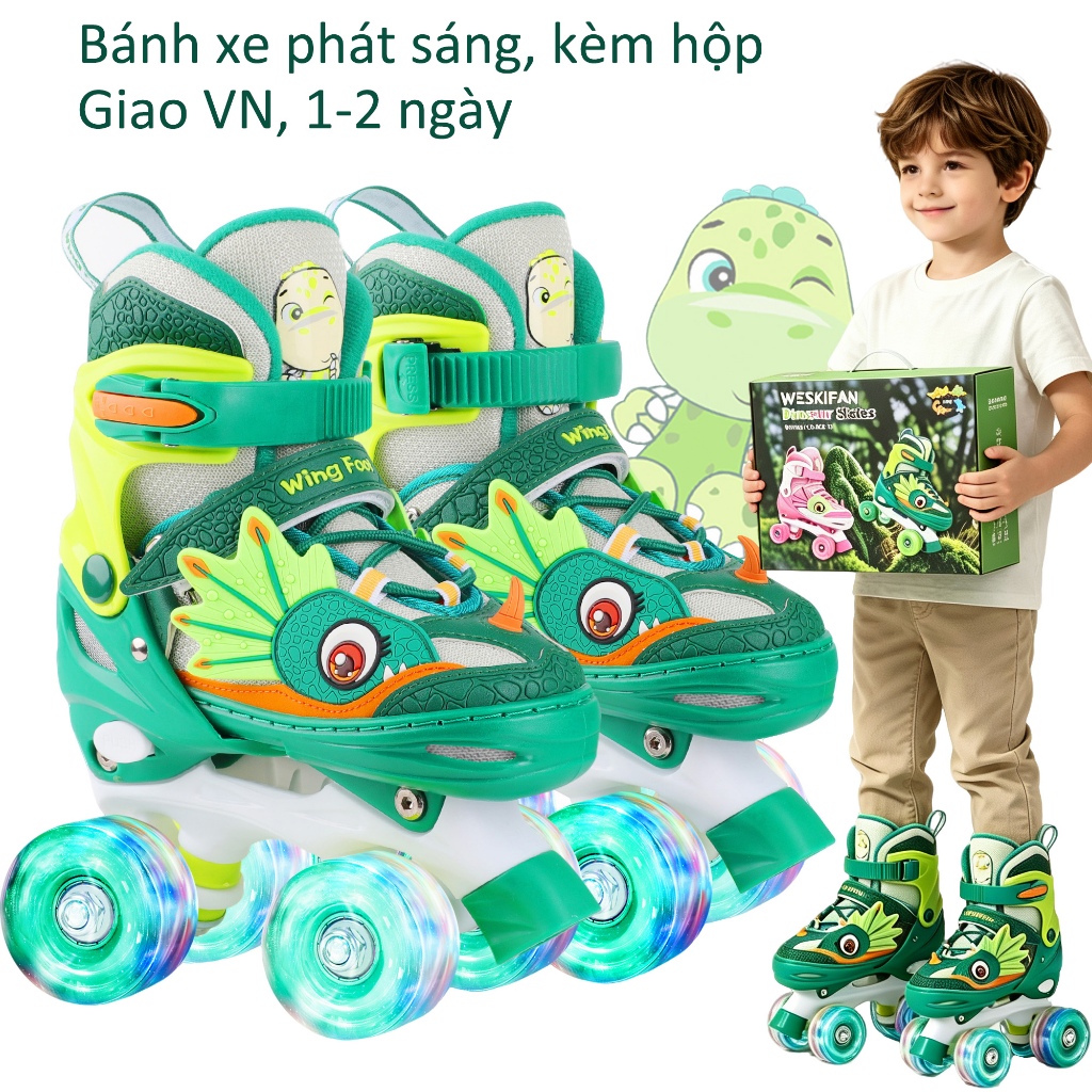 Giày patin trẻ em Giày trượt patin Patin trẻ em Giày trượt khủng long cho bé trượt roll cho bé trai 
