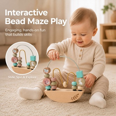 Hạt Gỗ Mê Cung Bập bênh Đồ ChơiBaby Con Lăn Coaster Hạt Abacus Montessori Đồ Chơi Cảm Giác Cho Trẻ Tập Đi Quà Tặng Cho Bé Sơ Sinh Cho 6-18 Tháng