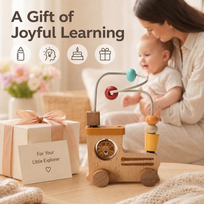 Tự Nhiên Gỗ Sồi Hạt Mê Cung Đẩy Đồ Chơi Tập Đi Xe Lửa Có Hạt Trượt Học Tập Sớm Đồ Chơi Cảm Giác Cho Bé Tắm Quà Tặng Cho 6M +