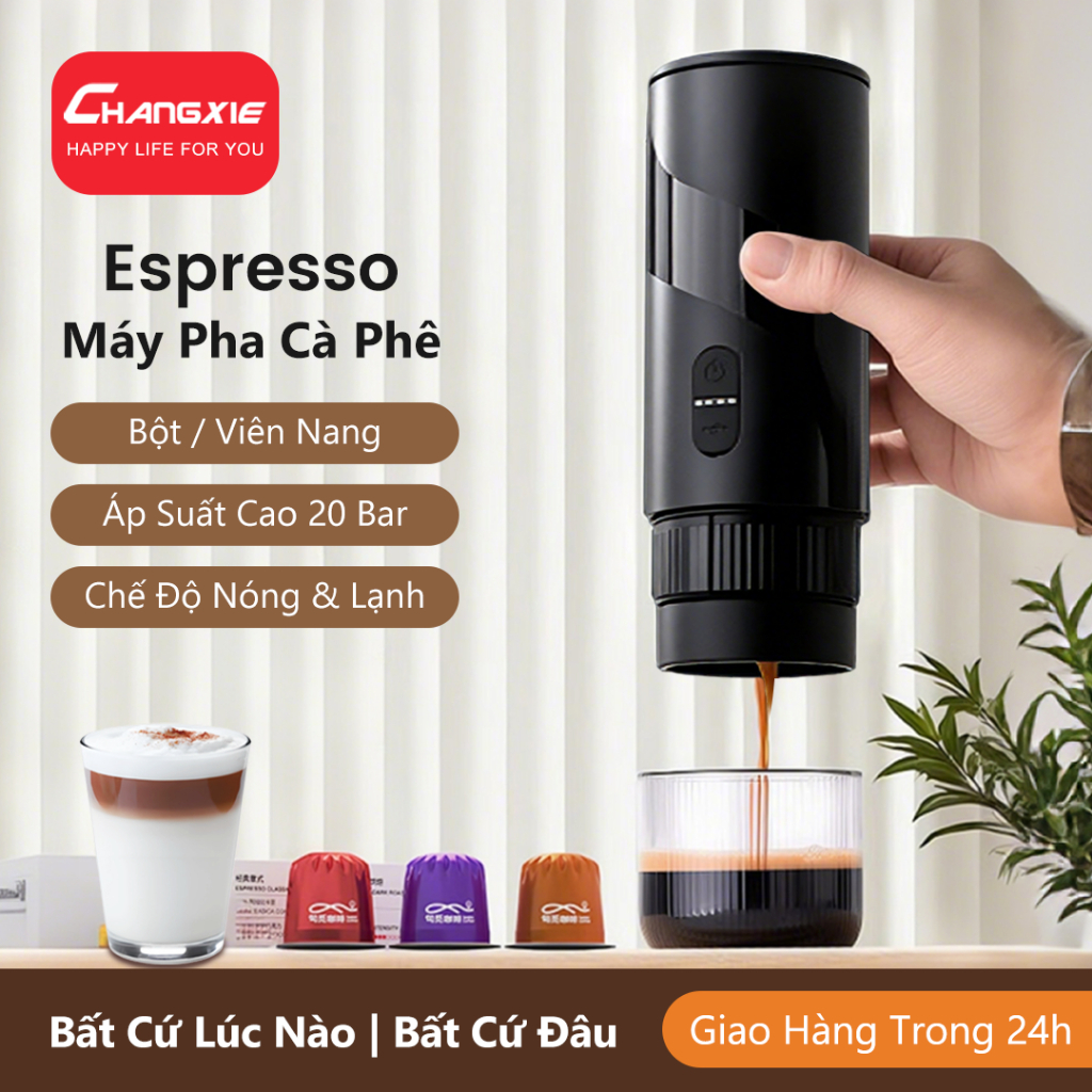 CHANGXIE Máy pha cà phê mini Coffee machine Máy pha cà phê cầm tay Máy pha cà phê gia đình espresso 