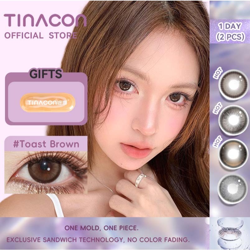 Kính áp tròng TINACON 2 chiếc lens cận DIA14.2/14.5mm tròng kính mắt búp bê màu mềm có độ (0-8) lens