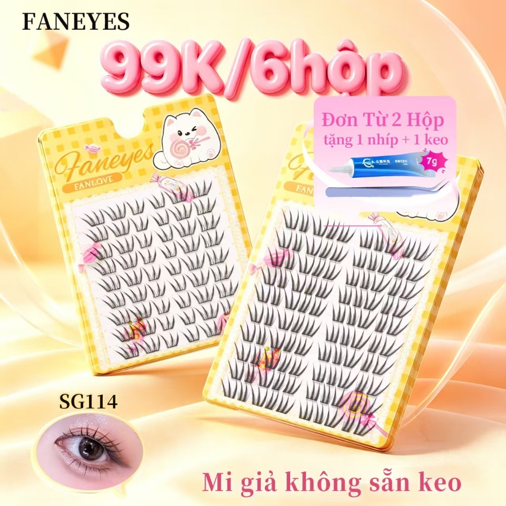 [FANEYES] Mi giả không sẵn keo Lông mi đoạn dày cong quyến rũ trang điểm nude tự nhiên vô hình tự nh