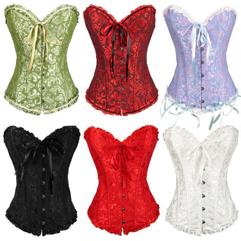 Phong cách tòa án Châu Âu Vintage Corset Gothic Satin Corselet Nữ Corset Bustiers Hoa Ren Shapewear