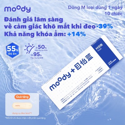 [Set 10 chiếc] Kính áp tròng trong suốt không màu moody, lens dùng một lần, 14.2mm, có độ cận (1-10)