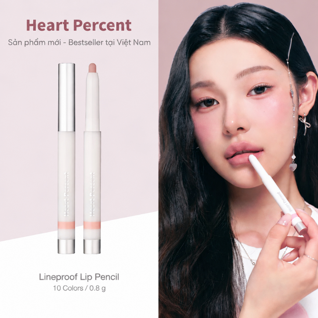 Chì Kẻ Môi Heart Percent 01 Nudy Beige 03 Rose Cotton 06 Mute Peach Tạo Nền Son Mịn Viền Môi Đẹp Tự 