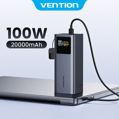 Vention Pin Sạc Dự Phòng 20000mAh 100W  Sạc Nhanh PD 3.0 Cho Điện Thoại Laptop MatBook Màn Hình TFT Sẵn Cáp Sạc USB C Sạc Đồng Thời 2 Thiết Bị