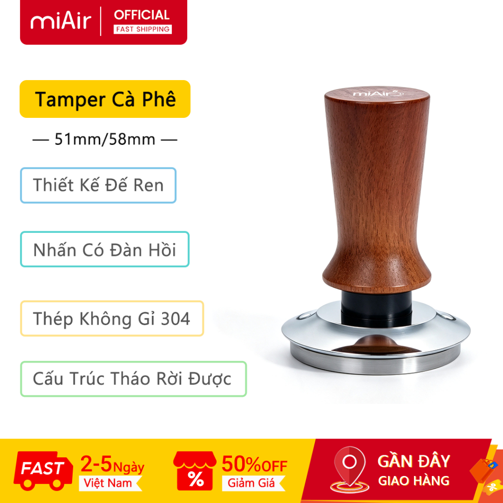 MiAir Tamper Cà Phê 51mm/58mm Thép Không Gỉ 304 Đế Ren Cấu Trúc Tháo Rời Được Tamper 58mm Tamper 51m