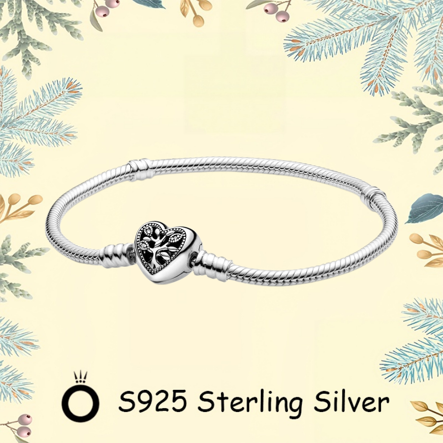 Pandora Quà Tặng Ngày Lễ Tình Nhân S925 Bạc Tối Giản DIY Cặp Đôi Trang Sức Chính Hãng Cho Nữ Cây Họ 