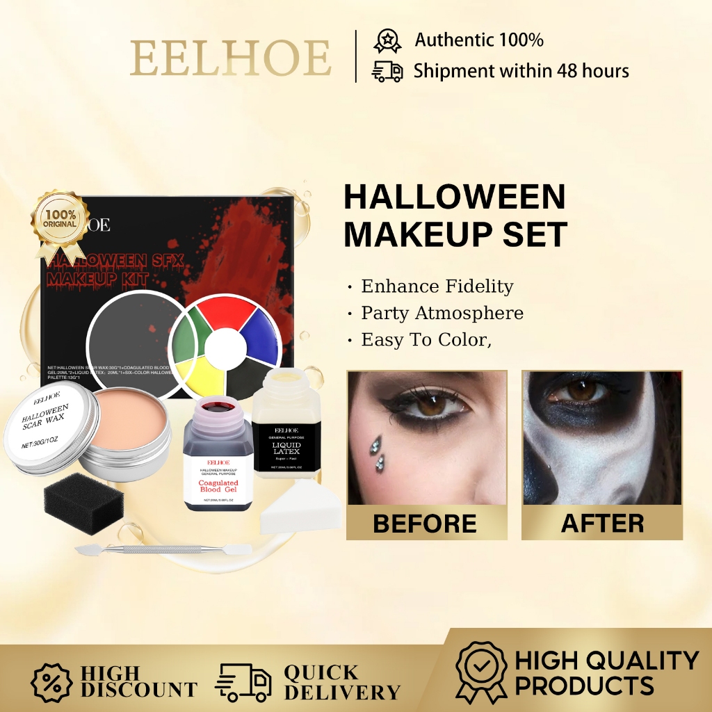 EELHOE Halloween Hiệu Ứng Đặc Biệt Bộ Trang Điểm Body Painting Kit Scar Wax Fake Blood Liquid Latex