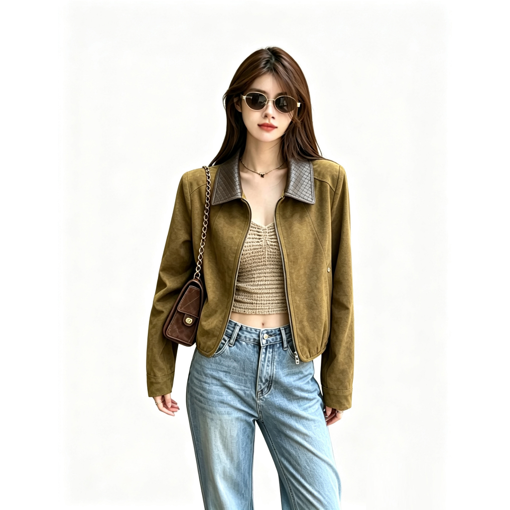 Omina omina Quần Áo Nữ Nguồn Nhà Máy Thời Trang Dạo Phố Áo Khoác Nữ Giá Dây Kéo Đầy Đủ Slim-fit Phù 