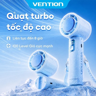 Vention Quạt Cầm Tay Mini – 100 Tốc Độ - Màn Hình Hiển Thị Số LED – Pin Trâu 8 Tiếng