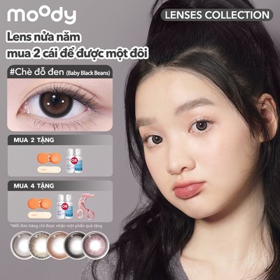 [lens moody 6 tháng dòng kinh điển - 01 chiếc] Kính áp tròng 6 tháng moody màu Chè đỗ đen nâu/đen tự nhiên, có độ cận 0-7, độ giãn tròng 14.0 – 14.5mm