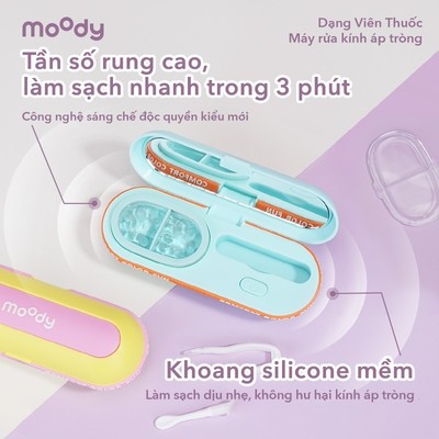 Máy rửa lens moody hình viên thuốc, màu sắc đa dạng dễ thương, làm sạch bằng sóng âm, phù hợp cho học sinh sinh viên