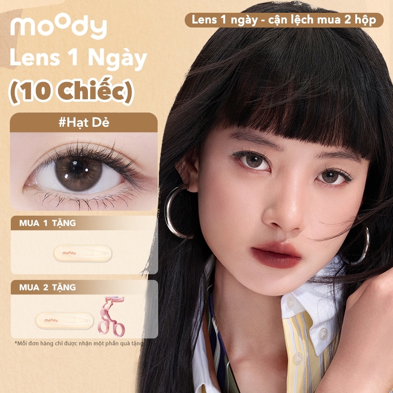 Set 10 chiếc kính áp tròng moody, lens 1 ngày Màu nâu tự nhiên, giãn tròng 14.2 - 14.5mm, Nâu Lục BS