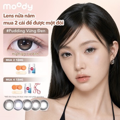 [lens moody 6 tháng highlight cố định Khóa trục – 01 chiếc] Kính áp tròng moody 6 tháng màu Pudding Vừng Đen, độ cận 0-7, giãn tròng 14.0 - 14.5mm