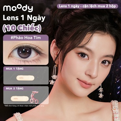 Set 10 chiếc kính áp tròng moody, giãn tròng 14.2 - 14.5mm, màu Pháo Hoa Tím phong cách , có độ cận (0-7)