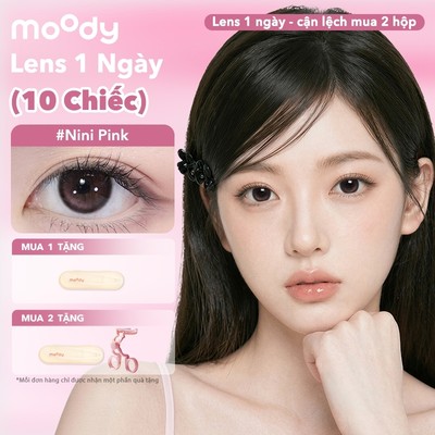 Set 10 chiếc kính áp tròng moody, giãn tròng 14.2 - 14.5mm, màu nini pink cách , có độ cận (0-7)