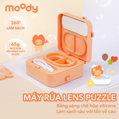 Chất tẩy rửa kính áp tròng Moody Puzzle, có màu xanh cam dễ thương, cung cấp 360 tiện lợi và an toàn° Làm sạch, làm cho nó lý tưởng cho học sinh.