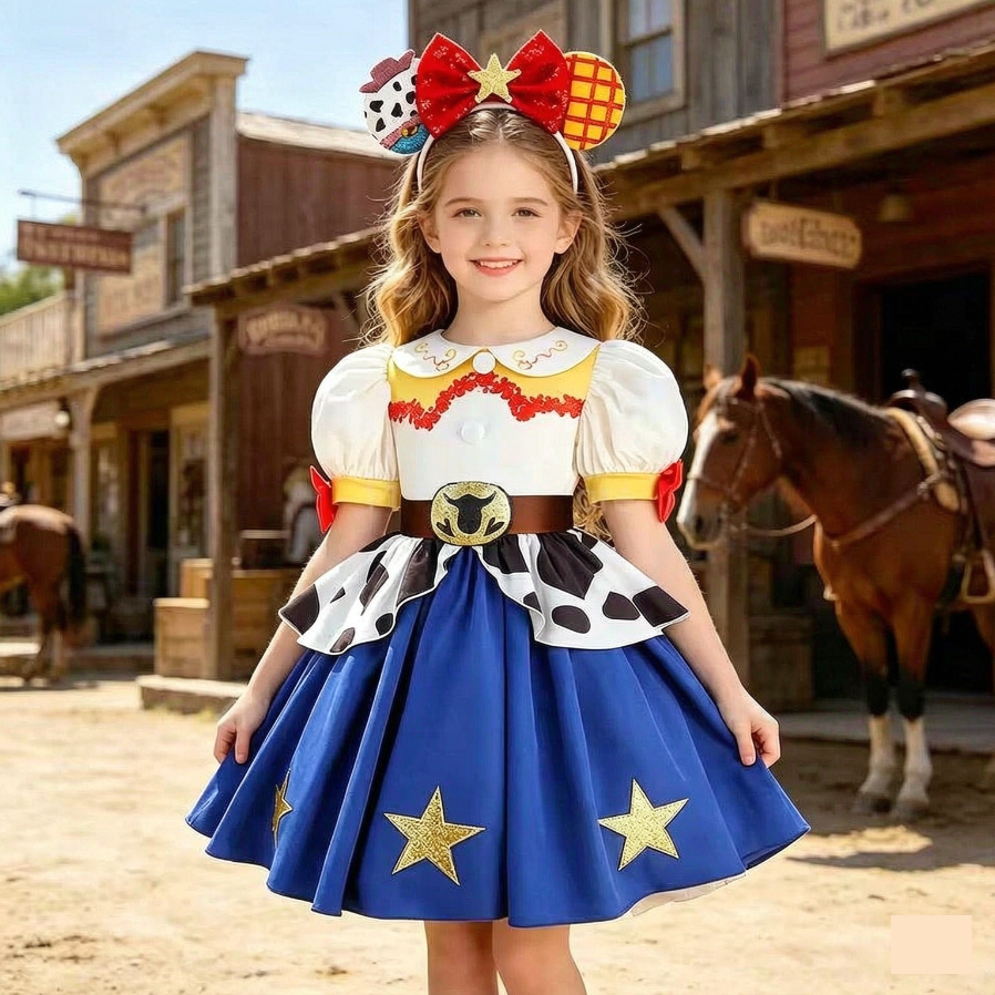 Váy dự tiệc cho bé gái Tay phồng Váy công chúa mùa hè Câu lạc bộ đồ chơi Woody Cosplay Dress Jessie 