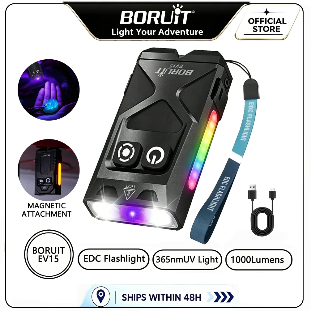Boruit EV15 EDC Móc Khóa Đèn Pin 1100LM UV Hợp Kim Nhôm IPX65 Chống Nước Type-C Sạc Đèn Pin Nam Châm