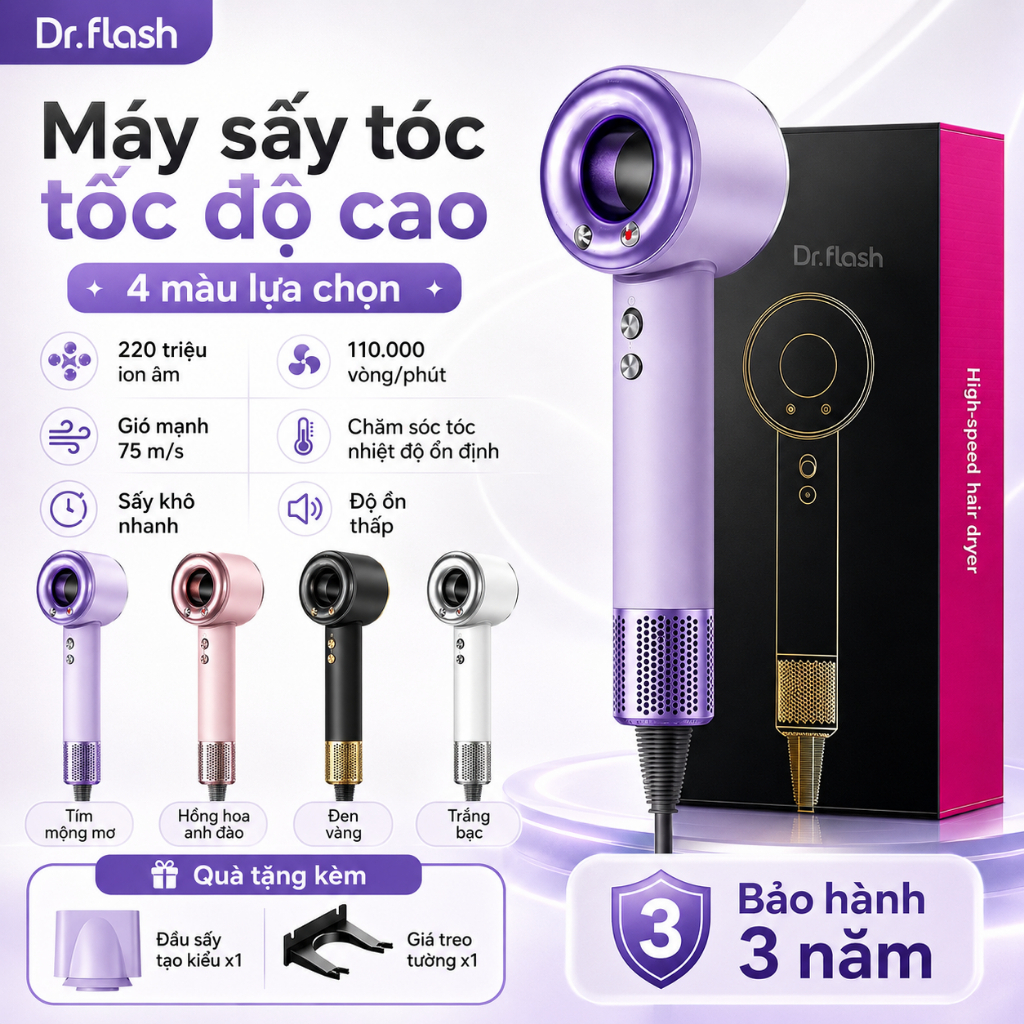Drflash Máy sấy tóc ion âm , 2 chiều nóng lạnh，giữ nhiệt 57°C siêu nhẹ dễ mang đi du lịch