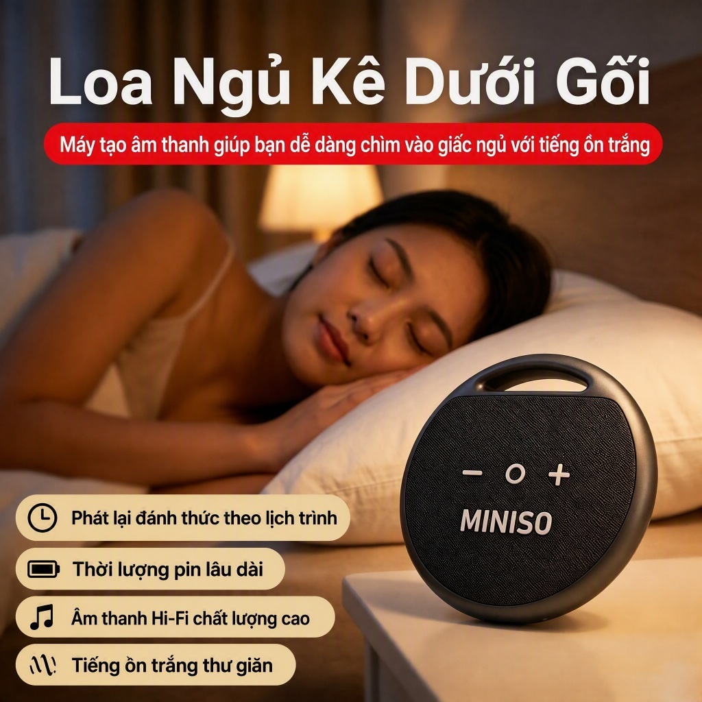 Loa ngủ dưới chân MINISO M106 Bluetooth 6.0 có âm thanh tuyệt vời tiếng ồn trắng siêu mỏng hồ sơ 1cm