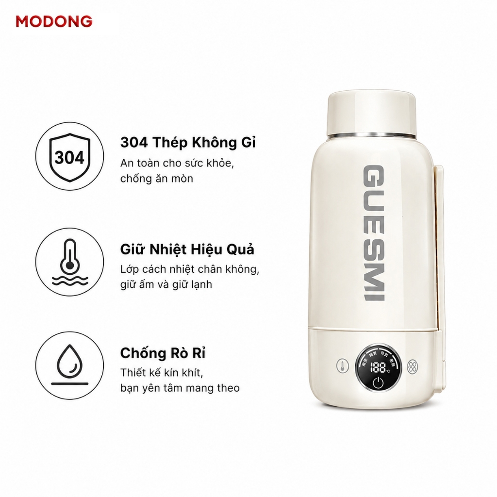 MODONG 1000ml Ấm Đun Nước Điện Thông Minh - Điều Chỉnh Nhiệt Độ, Dễ Dàng Mang Theo