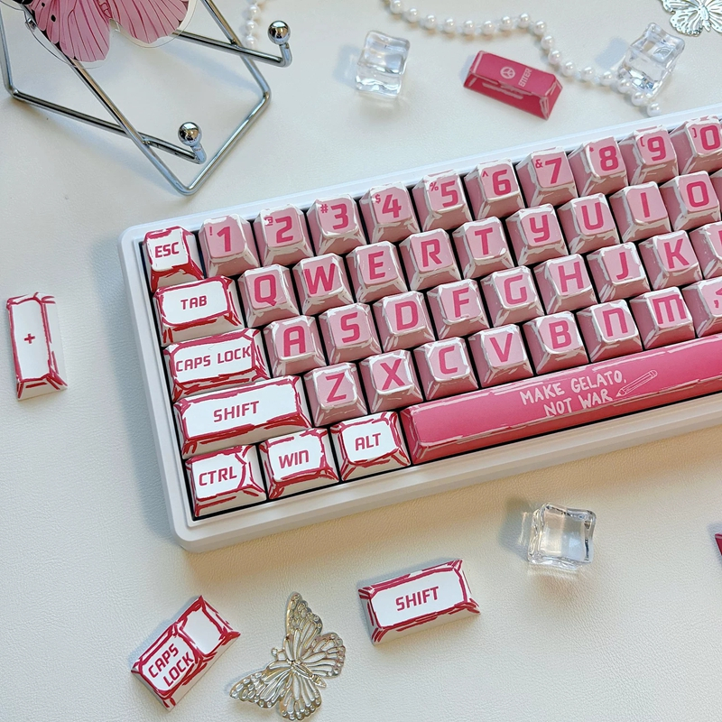 [Chỉ Keycap] Manga Pink Sweetheart Keycap 126 Phím Cherry Profile PBT Thăng hoa cho bàn phím cơ Cher