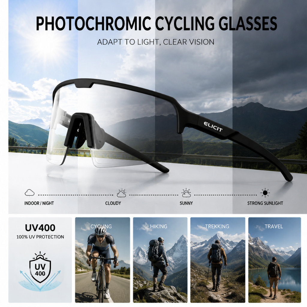 ELICIT Mới Photochromic Kính Mát Xe Đạp Ngoài Trời Đi Xe Đạp Kính Nam Nữ MTB Đường Xe Đạp Thể Thao K