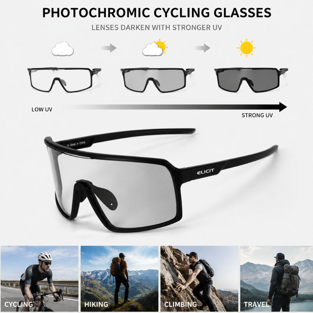 ELICIT Photochromic Kính Đi Xe Đạp Kính Mát Nam Nữ Xe Đạp Leo Núi Đường Kính Mắt Đi Xe Đạp Thể Thao 