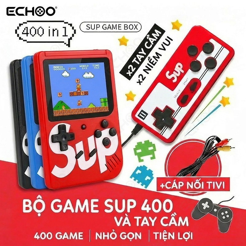 Máy chơi game cầm tay Sup, 400 trò trong một, kèm tay cầm đôi, màn hình lớn 3 inch, có thể kết nối tivi
