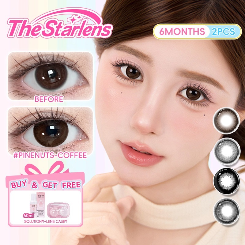 Kính áp tròng Starlens, 1 cặp 6 tháng, Màu đen/nâu dễ thương, DIA 14.2-14.5,  Thích hợp cho mắt to, 