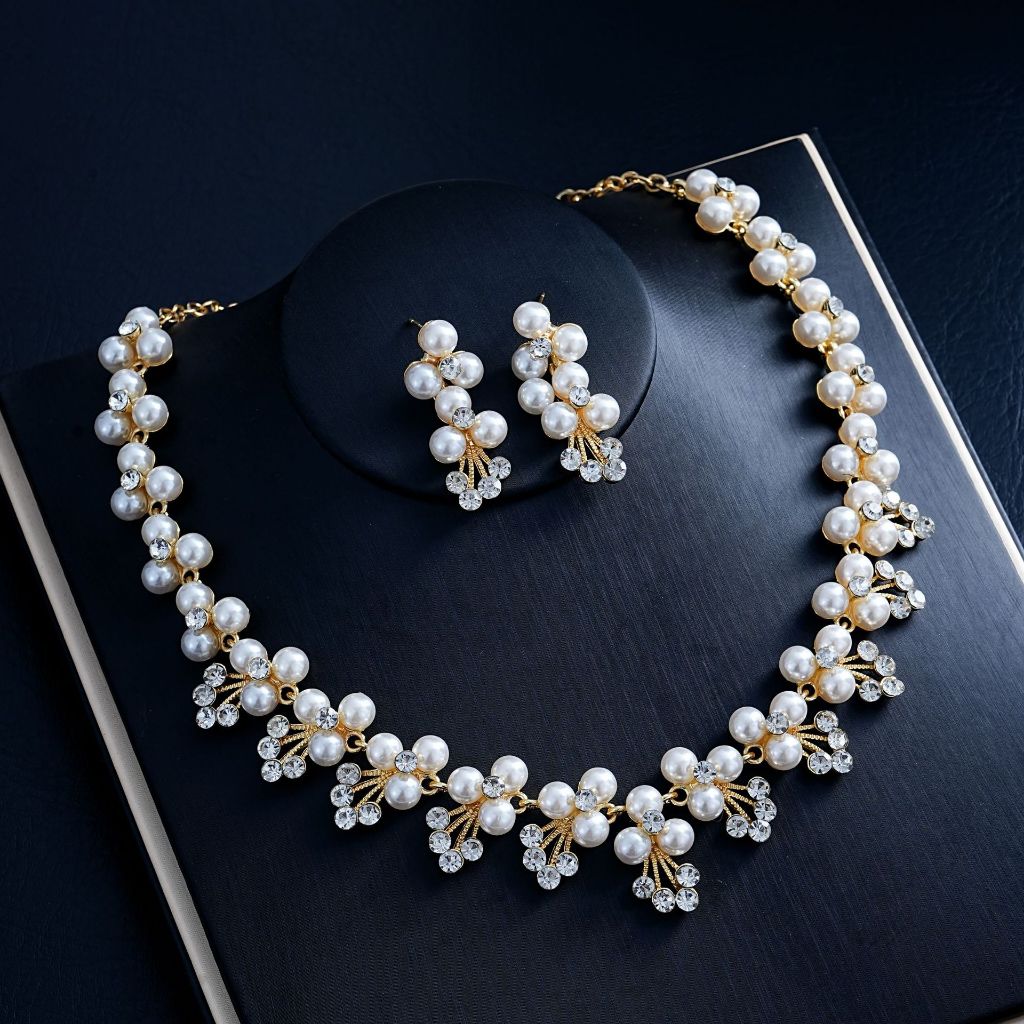 Bộ trang sức hợp kim nữ Bộ bông tai vòng cổ ngọc trai Bộ vòng cổ nữ Bộ trang sức tiệc cưới Bộ trang 