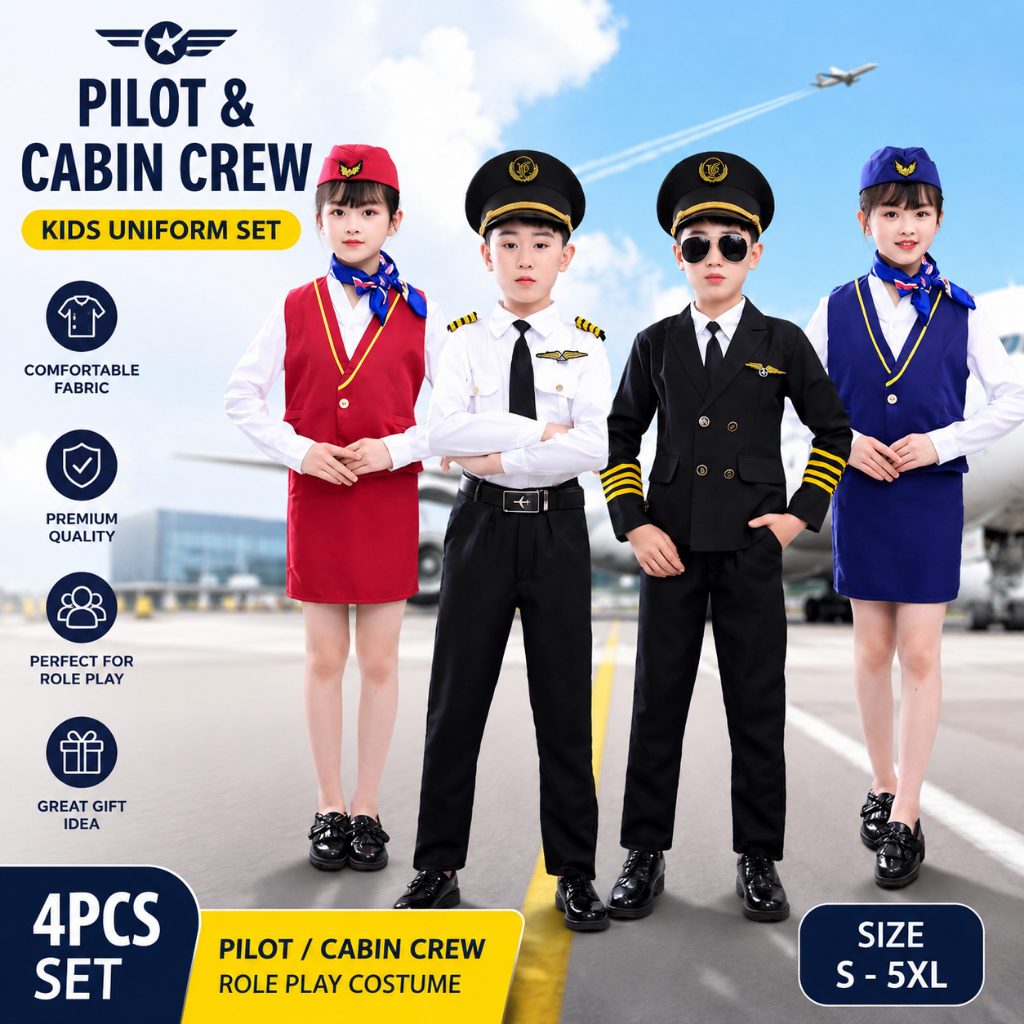 Hàng sẵn có Bộ đồ tiếp viên thuyền trưởng cho trẻ em Bộ đồ phi công bé trai Bộ đồ phi công Đồng phục