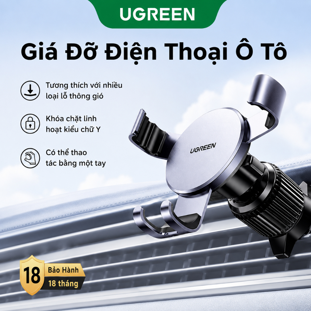 Giá đỡ điện thoại ô tô UGREEN Giá đỡ điện thoại thông hơi trên ô tô cho Xiaomi Samsung iPhone 17 Pro