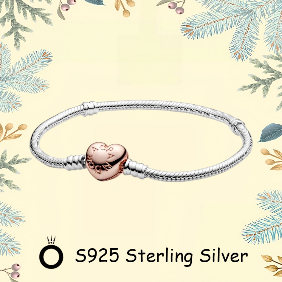 Pandora Quà Tặng Ngày Lễ Tình Nhân S925 Bạc Tối Giản DIY Cặp Đôi Trang Sức Chính Hãng Cho Nữ Trái Ti