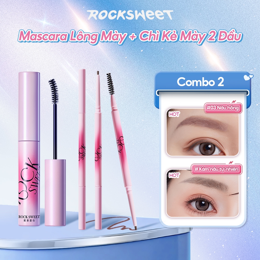 Combo 2  Rock SWEET Mascara Lông Mày 1.0 + Chì Kẻ Mày 2 Đầu – Lông Mày Bền, Chống Thấm Nước & Chống Mồ Hôi, Chống Nhòe