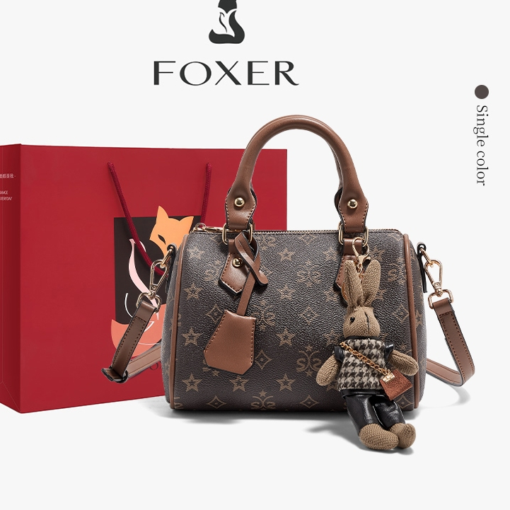 FOXER Túi xách hai kiểu Boston cổ điển họa tiết hoa, túi đeo vai/túi xách hàng ngày dành cho nữ
