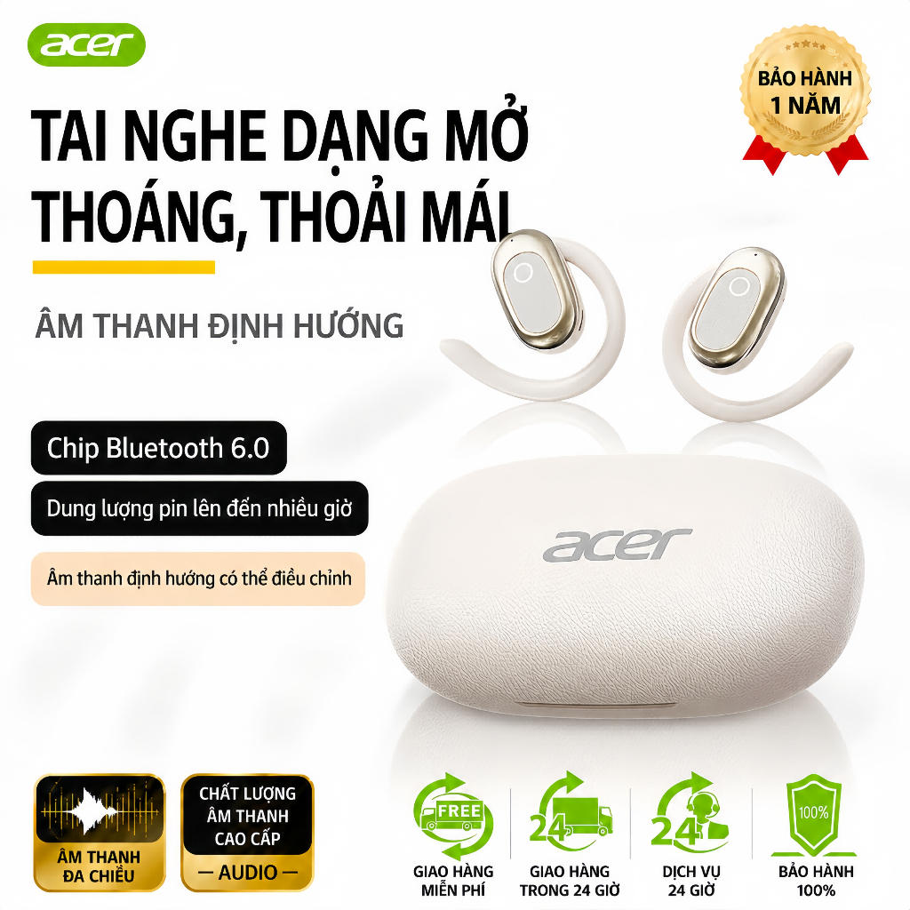 Acer OHR553 Tai Nghe Móc Tai Bluetooth 6.0, Open Ear Không Đau Tai, Âm Thanh…