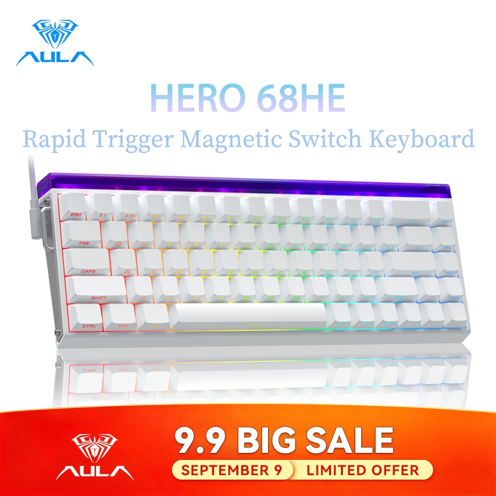 Aula HERO 68HE Bàn phím cơ RT từ tính 68Keys Bàn phím Pudding RGB có dây 8Khz có kích hoạt nhanh Côn