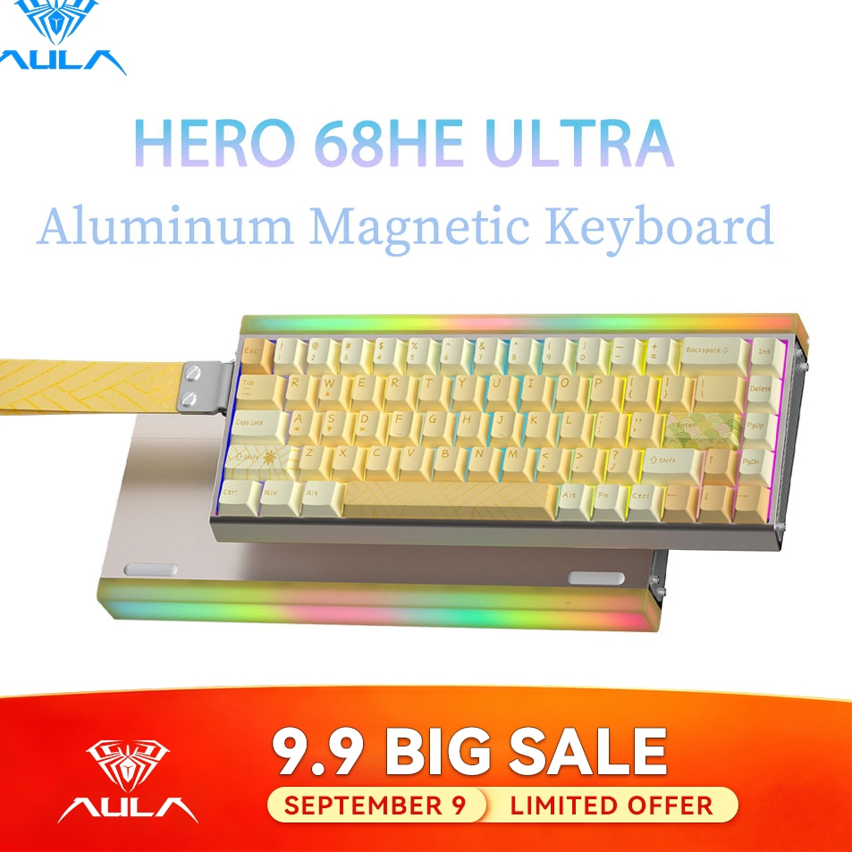 0.005mm RTNhôm mới AULA HERO 68HE Bàn phím siêu từ tính 68 phím Hộp đèn RGB 8K Tỷ lệ bỏ phiếu Bàn ph