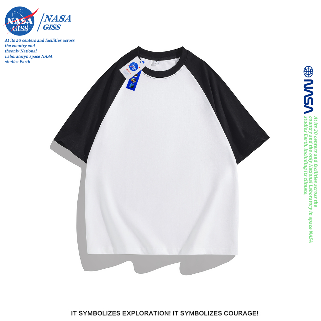 NASA Áo thun mảng khối nam nữ Tay Lỡ thường Mùa hè t-shirt hình form rộng Cổ tròn mềm mịn