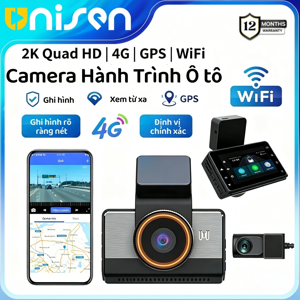 Unisen P83 Camera hành trình ô tô 4G LTE 2K hỗ trợ tầm nhìn ban đêm WIFI GPS  giám sát đỗ xe 24 giờ
