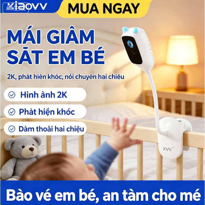 Camera giám sát trẻ em WiFi Xiaovv C1, Camera giám sát trong nhà 4MP 2K, Phát hiện AI, Báo động khóc